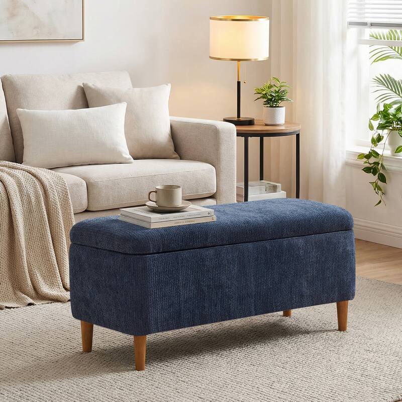 39in Soft Chenille Fabric Storage Ottoman Bench for Bedroom / Entryway Bed Foot / Living Room，Upholstered Entryway Bench