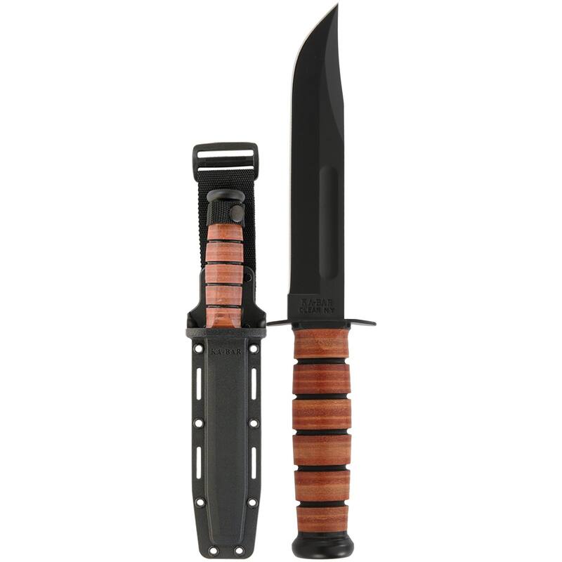 KA-BAR US Army 7" Straight Edge Clip Point Fixed Blade Knife w/ Sheath - Brown