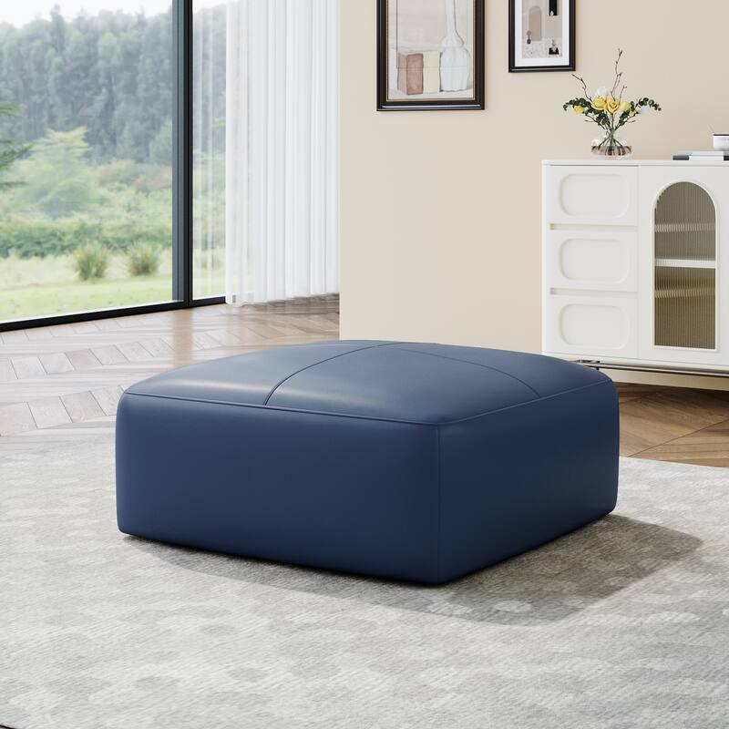 Elliot 22"/ 35"/ 43" W Modern Rectangular Genuine Leather Ottoman - Medium:35.2"×35.2"×16.2" - Navy Blue