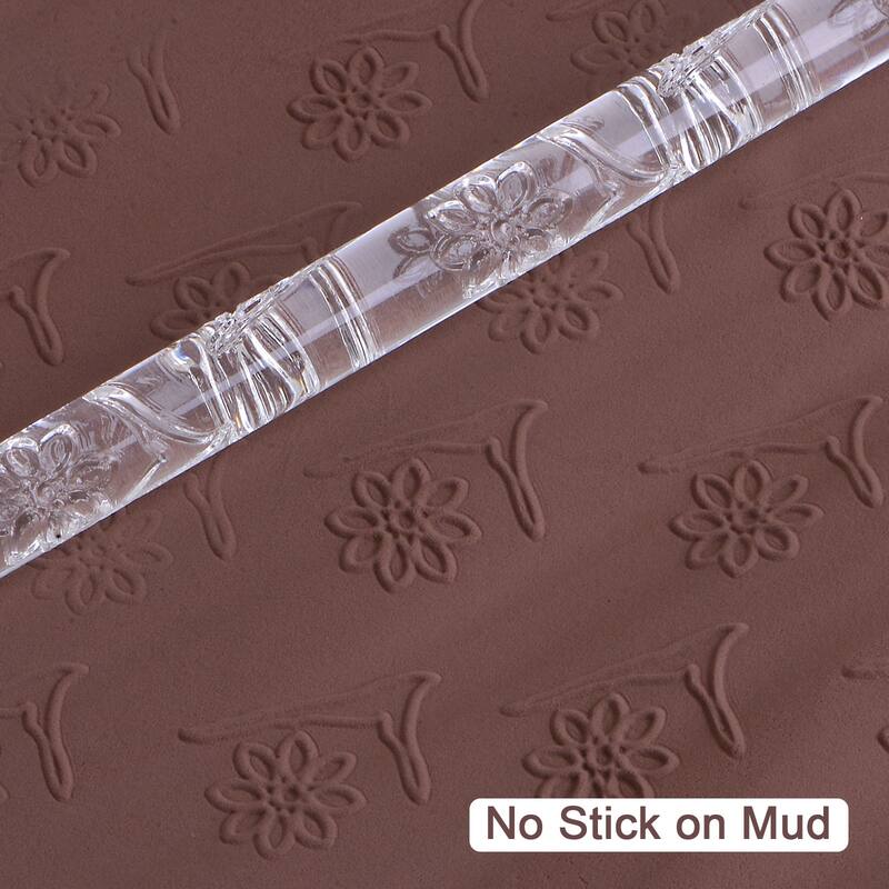 Acrylic Embossed Rolling Pin 16cm x 1cm Rose Pattern - Transparent