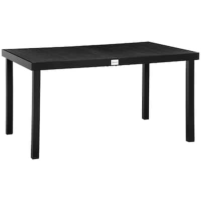 Outdoor Dining table for 6 Person, Rectangular Patio table, Aluminum Metal Legs for Garden, Lawn, Patio, Woodgrain Black