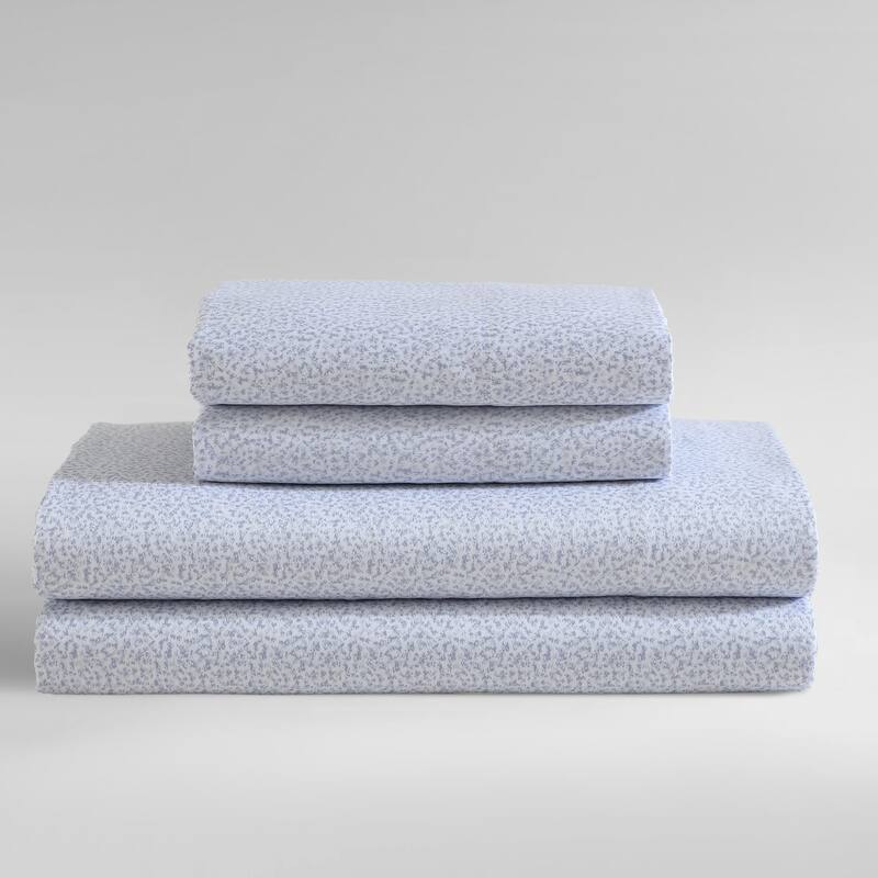 Calvin Klein Printed Cotton Sateen Sheet Sets - King - Abstract Ditsy Floral Blue
