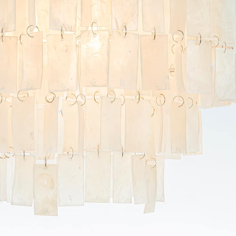 Elegant Coastal Tiered Capiz Shell Chandelier In Bronze Farmhouse Natural Seashell Light Fixtures For Dining Room