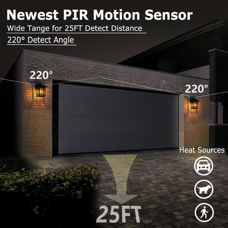 Motion Sensor Outdoor Wall Lantern with Water Glass Set of 2 - 2 Packs