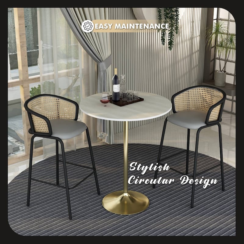 LeisureMod Verve 36" Round Dining Table with MDF Wood TableTop and Brushed Gold Base for Kitchen & Dining Room