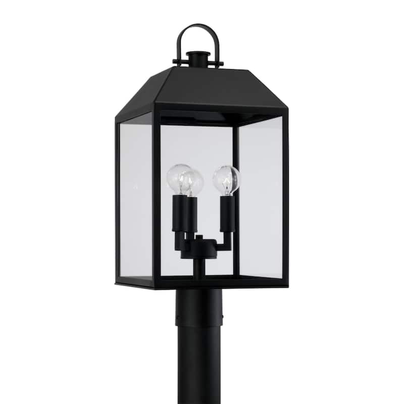 9.50"W x 21.50"H 3-Light Outdoor Square Rectangle Post Lantern in Black with Clear Glass - 9.5"W x 21.5"H - Black - 9.5"W x 21.5"H
