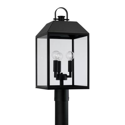 9.50"W x 21.50"H 3-Light Outdoor Square Rectangle Post Lantern in Black with Clear Glass - 9.5"W x 21.5"H