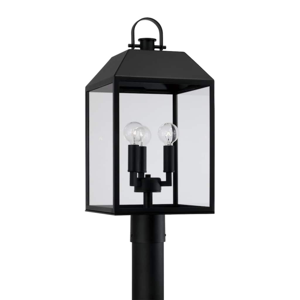 9.50"W x 21.50"H 3-Light Outdoor Square Rectangle Post Lantern in Black with Clear Glass - 9.5"W x 21.5"H