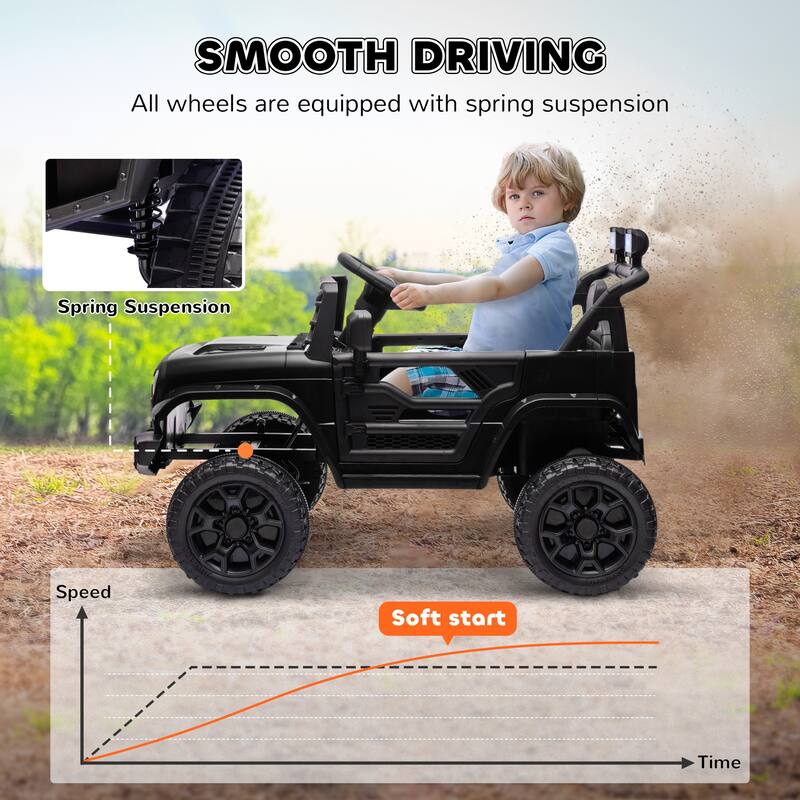 12V Battery Powered Kids Electric UTV, Qaba Ride-On Truck with 3 Speeds, Remote Control, USB Music, LED Headlights