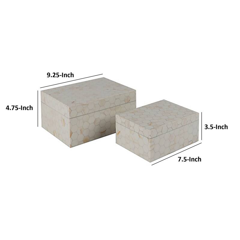 Alia Decor Storage Box Set of 2, Rectangular, Geometric White Wood Tones