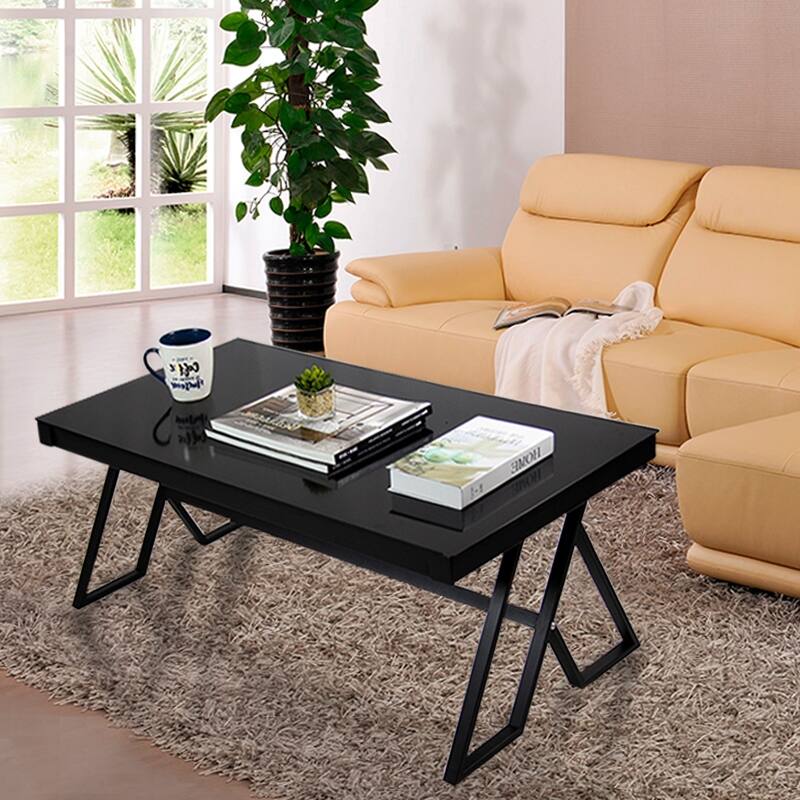 46" Rectangle Coffee Table with Tempered Glass top and Legs, Modern Table for Living Room