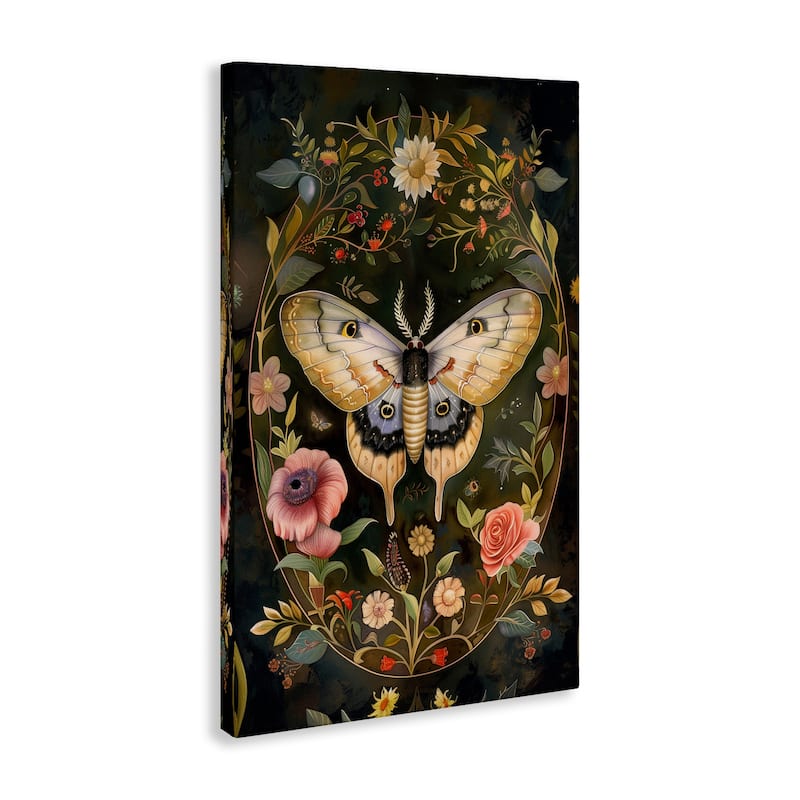 Stupell Victorian Botanicals & Moth Canvas Wall Art Design By The Dutch Lady