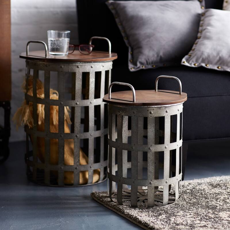 set of 2 rustic caged removable top with storage side tables 20.25"