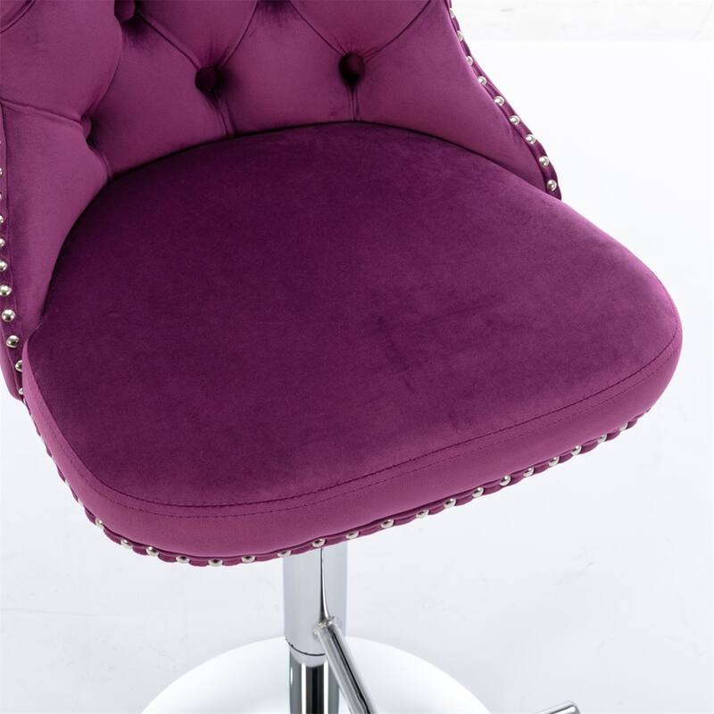 2 Piece Adjustable Swivel Velvet Upholstered Barstool with Chrome Base