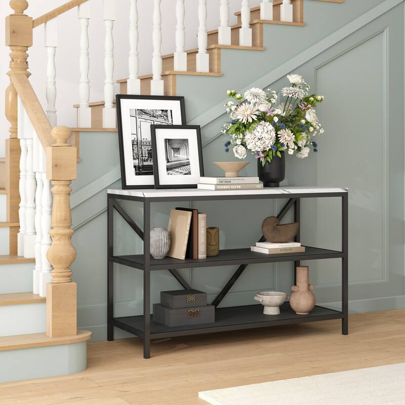 Modern Console Table with Marble-Inspired Top