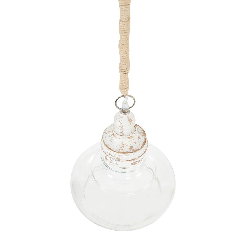 Glass and Distressed Mango Wood Ceiling Light