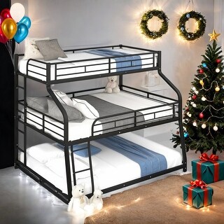Twin XL/Full XL/Queen Triple Bunk Bed With Ladder,Guardrails for Bedroom