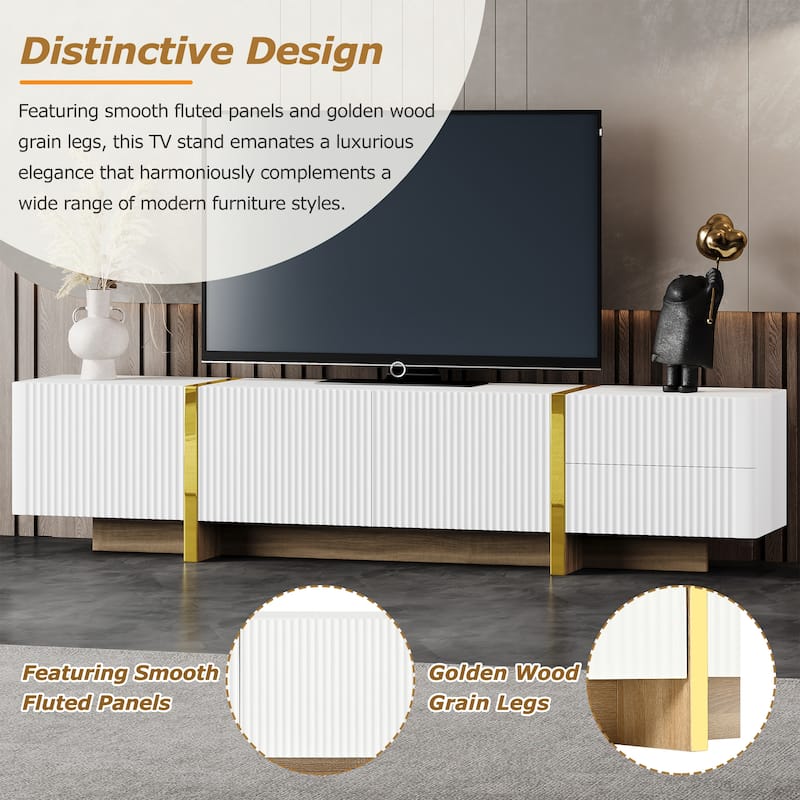 74.7" TV Stand with Storage Cabinets, Drawers and Golden Wood Grain Legs for TVs Up to 80"
