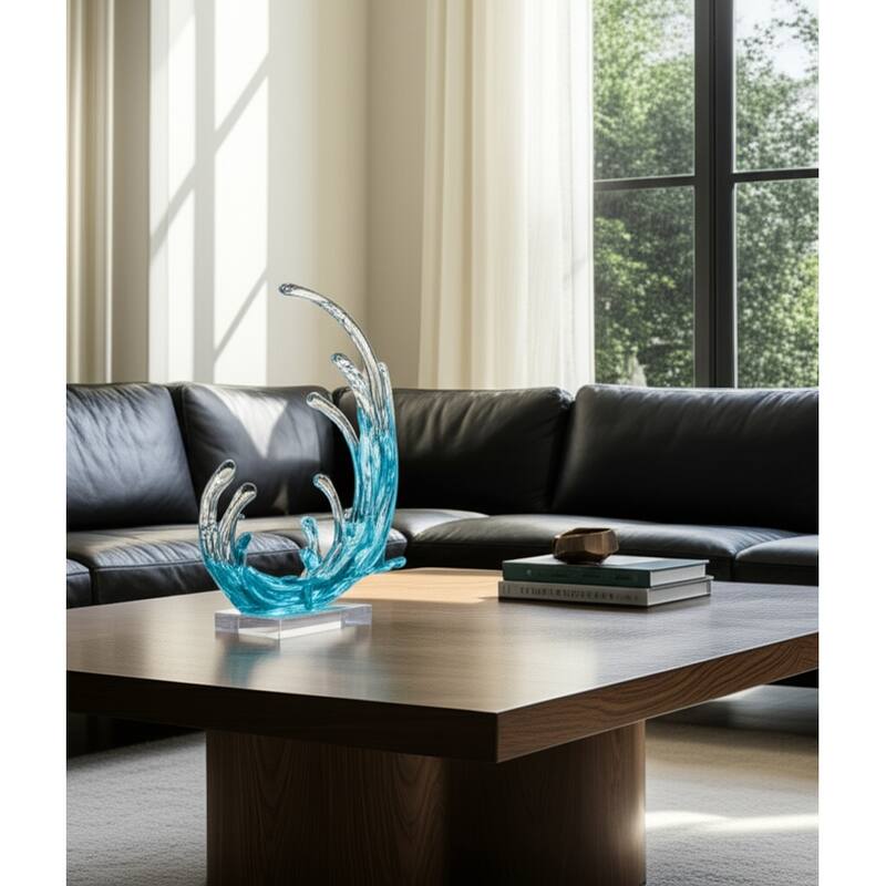 Resin Sculpture Wave Abstract Modern Decorative Object - 11" Blue - 8.75" x 4.25" x 10.5"