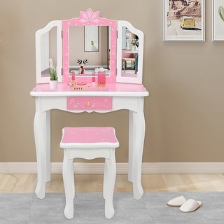 Children's Three-Sided Folding Mirror Dressing Table Chair