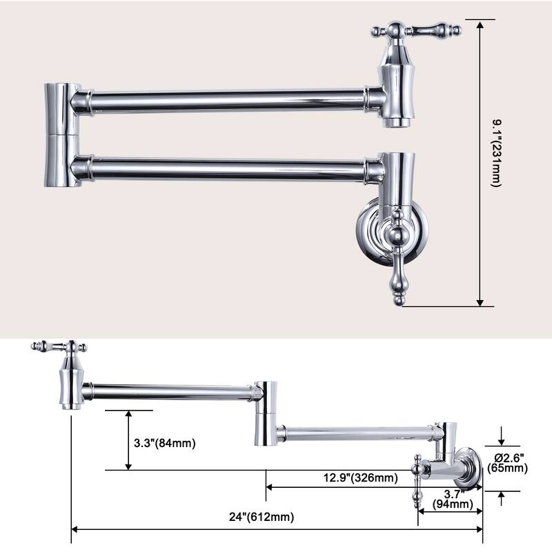 WOWOW Wall Mounted Pot Filler Faucet with Double Joint Swing Arms