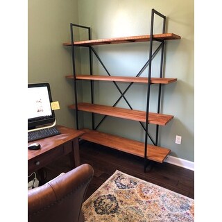 Top Product Reviews For Ailis Brown Wood And Metal 75 Inch 4 Shelf Etagere Bookcase 13288403 Overstock