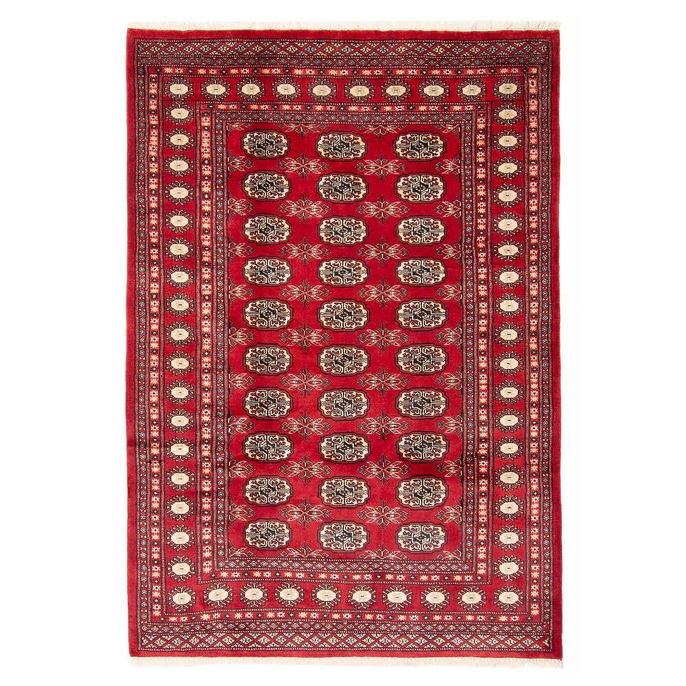ECARPETGALLERY Hand-knotted Peshawar Bokhara Red Wool Rug - 4'2 x 5'11