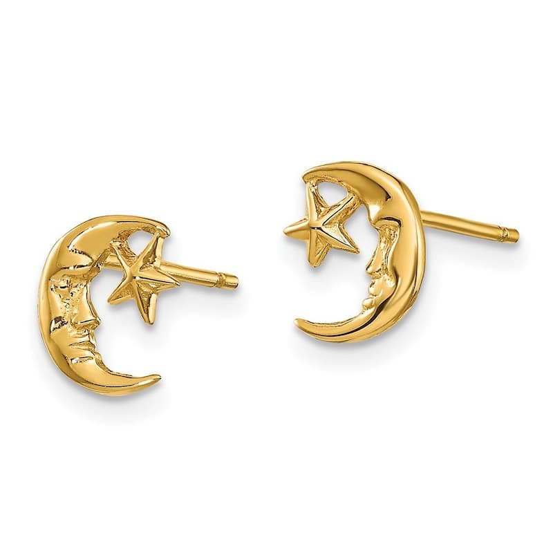 Curata 10k Yellow Gold 8mm Celestial Moon and Star Post Earrings