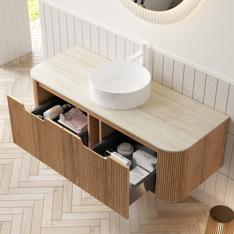 Wall Mounted Bathroom with White Round Ceramic Basin and Drawer