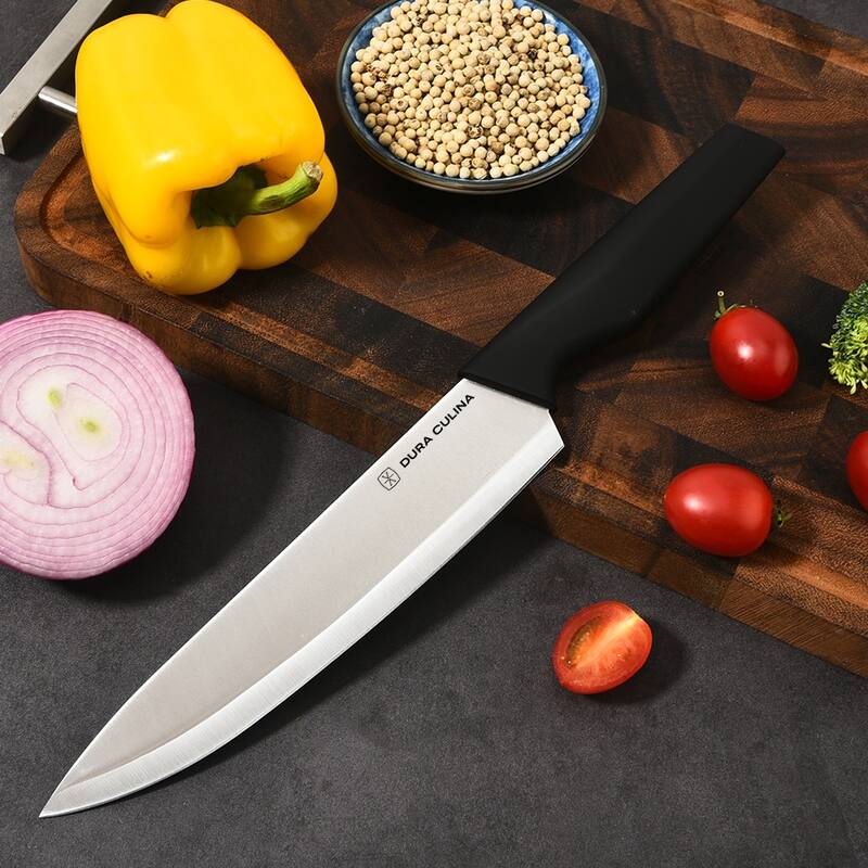 14-Piece Knife Block Set - High Carbon Stainless Steel Kitchen Knives Built-In Sharpener, Black Wood Storage Block