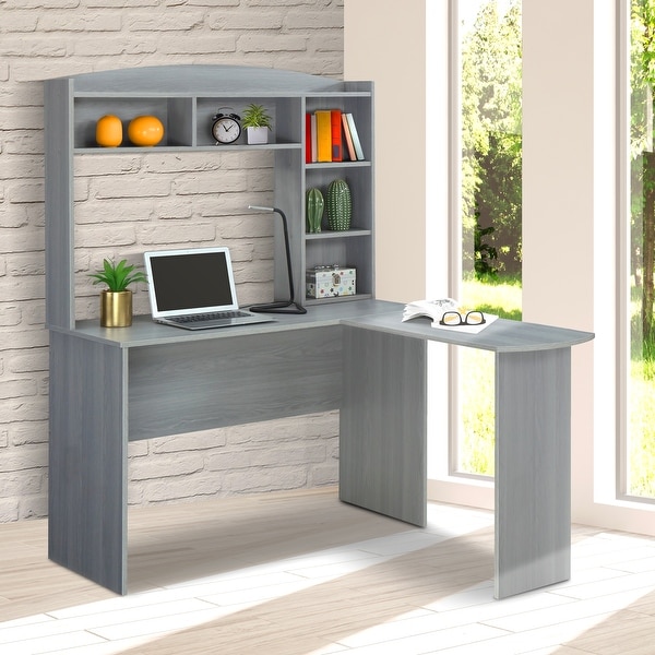 Techni mobili modern l shaped computer store desk with file cabinet and storage