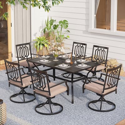 MAISON ARTS Steel 7-piece Outdoor Dining Table and Swivel Chair Set with Cushions