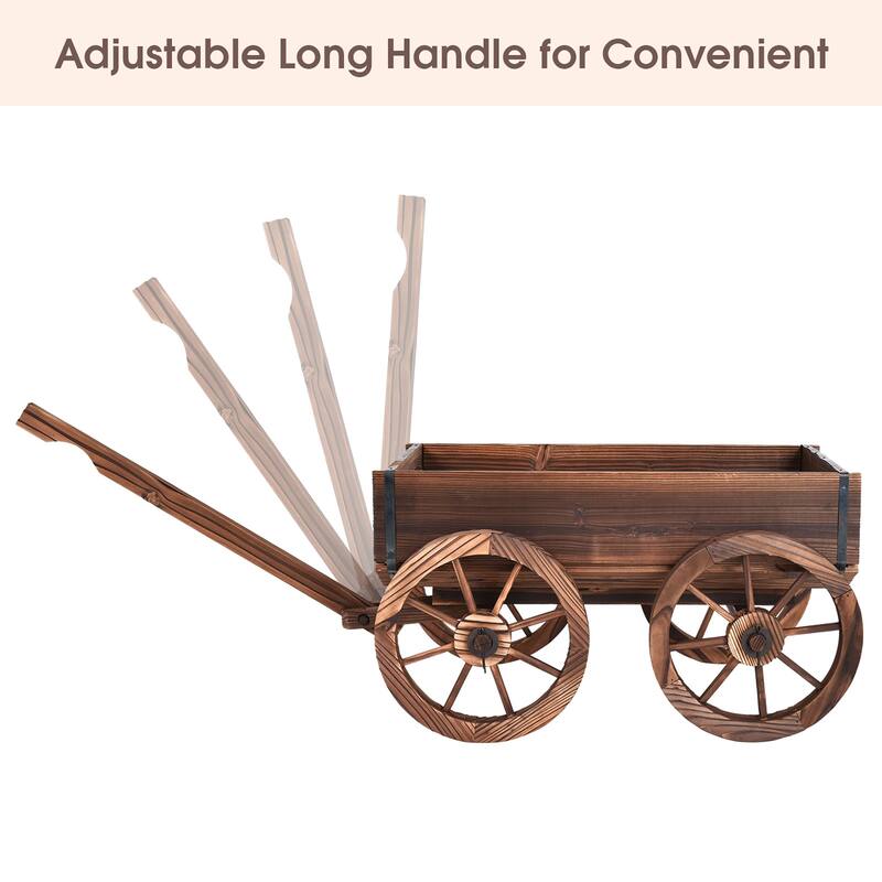 Wooden Wagon Backyard Grow Flowers Planter with Wheels