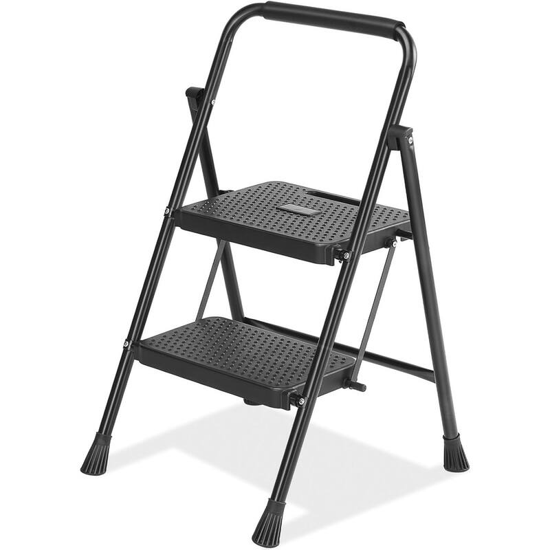 2 Step 3 Step Ladder, Foldable Step Stool Ladder with Anti-Slip Pedal, Sturdy Folding Step Tool, Black - 2 Step