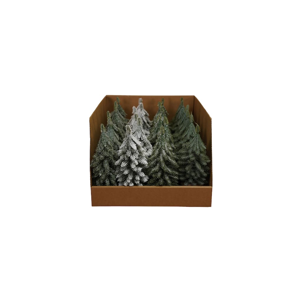 24-Piece Faux Tall Evergreen Trees with Natural Wood Slice Base - 3.13"L x 3.13"W x 7.5"H