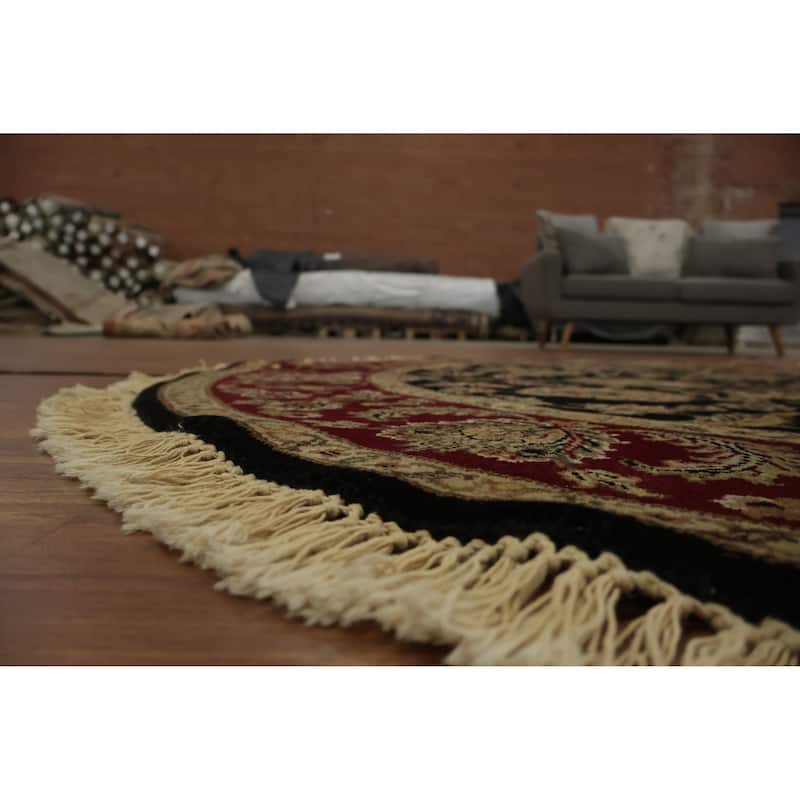 Hand Knotted Oriental 100% Wool Carpet Traditional Floral Black Agra Area Rug - 6' 2'' X 6' 3''