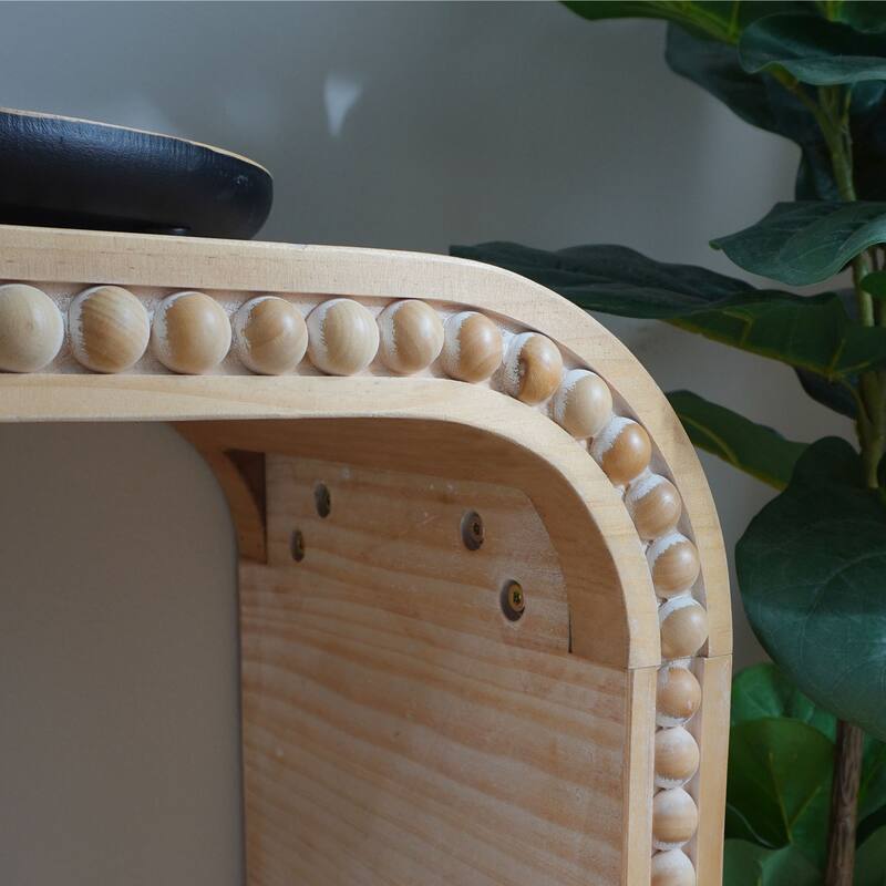 Modern Natural Wood Console Table, Curved Waterfall-Style Table with Wood Beads, for Entryway, Hallway, Living Room and Foyer