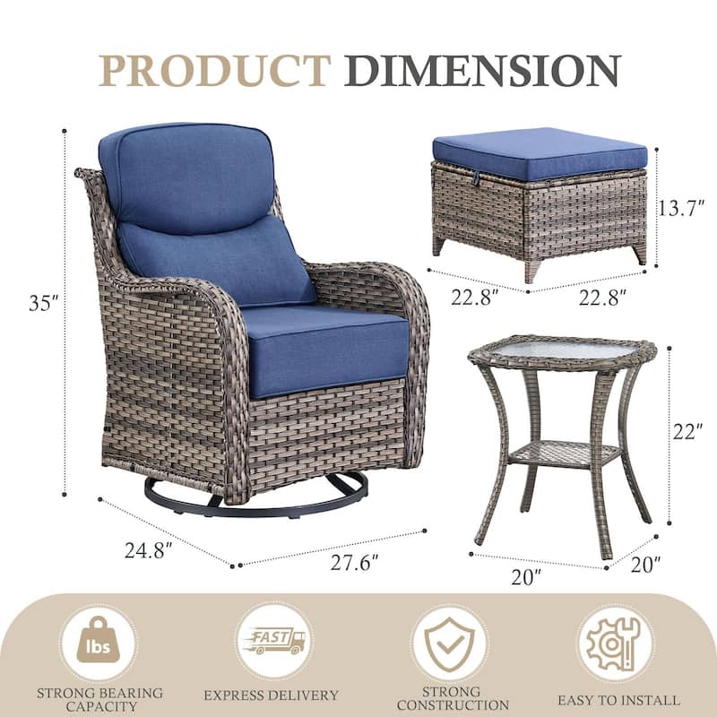 Arcadia 5-Piece Wicker Patio Swivel Glider Set with 6-Inch Thick Cushions