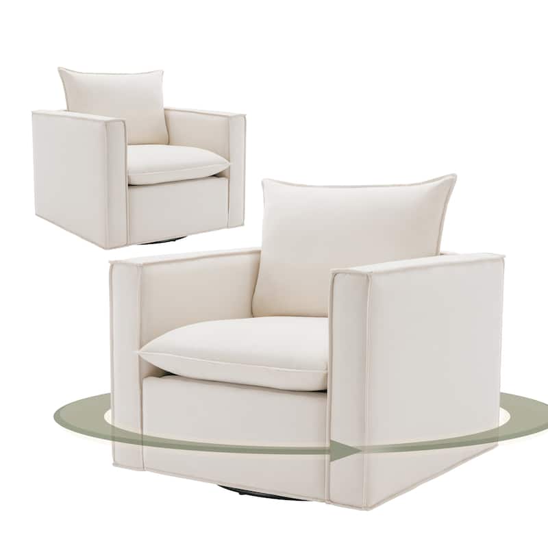 Swivel Accent Chair, 34'' Wide Upholstered Arm Chair with Plump Back Pillow, Modern Sofa Living Room Chair for Bedroom, Corner