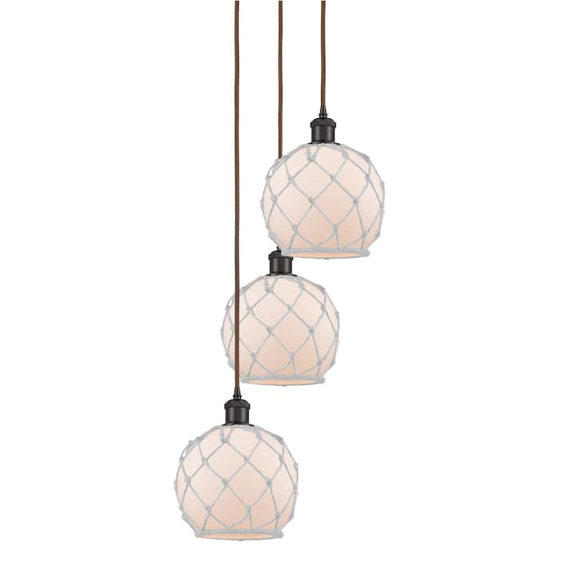 Innovations Lighting 113B-3P-31-15 Farmhouse Rope Pendant Farmhouse - Oil Rubbed Bronze / White Glass with White Rope