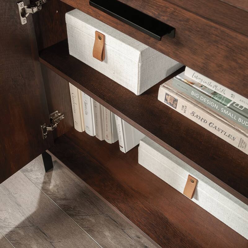 Wood Modern Library Base with Two-Door Cabinet and Drawner, Brown