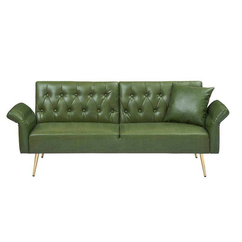 67.71 Inch Faux Leather Sofa Bed with Adjustment Armres - 67.71"W * 33.07"D* 31.1"H