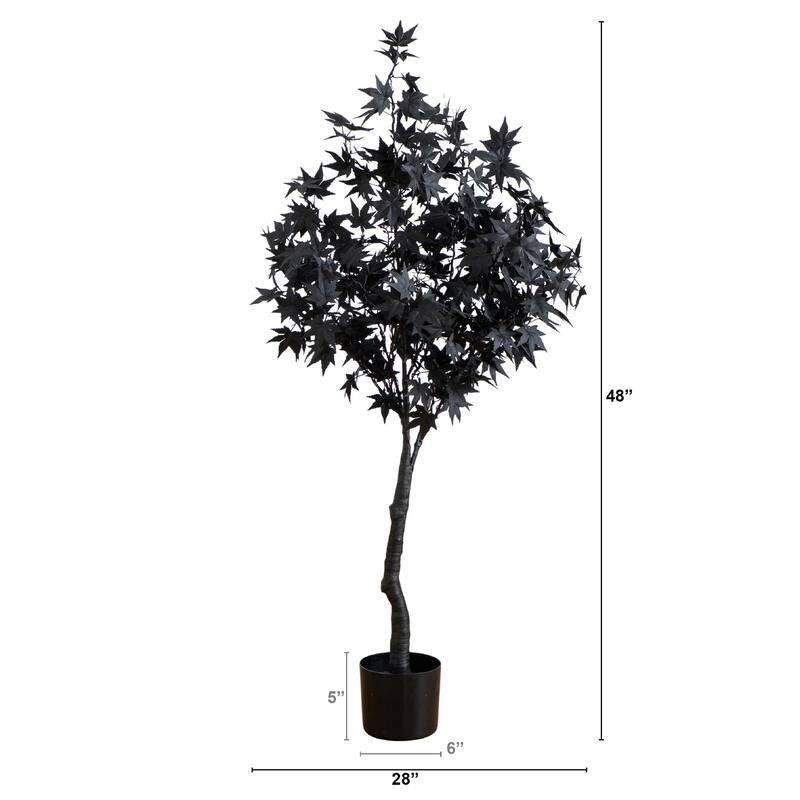 Pre-Lit Black Maple Halloween Artificial Potted Tree - 4' - Multicolor LED Lights