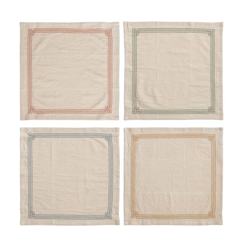 4-Piece Cotton Napkin Set with Embroidery - 18.0"L x 18.0"W x 0.25"H