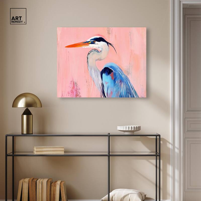 Rosy Dawn Heron Canvas by Art Remedy, Gallery Wrapped
