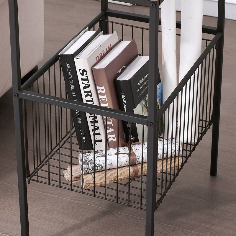 Javlergo Modern Side End Table with Storage Mesh Basket