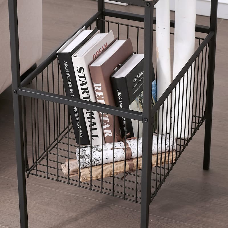 Taomika 31" Multipurpose End Table with 10" Iron Storage Tier End Table Set Living Room Bathroom Kitchen Organizer Cabinet