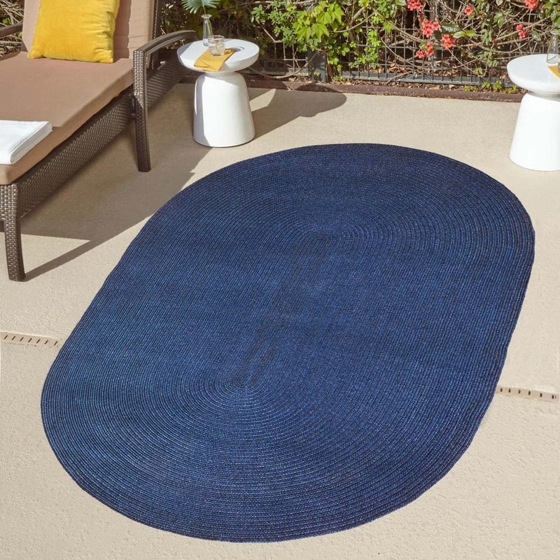 Superior Braided Reversible Indoor/Outdoor Area Rug - 8' X 10' Oval - Denim Blue