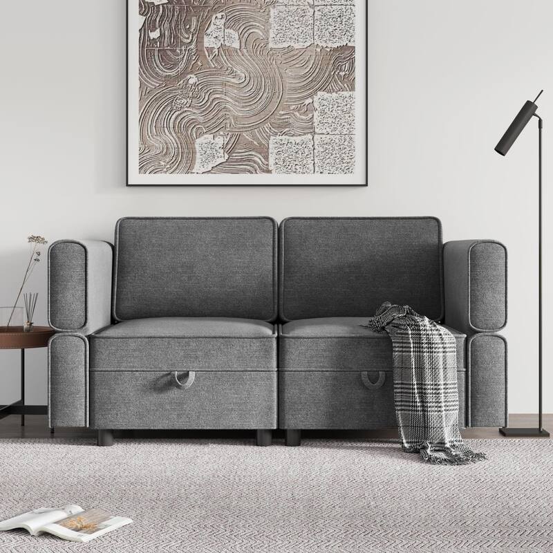 Loveseat Sofa with Storage Seat - Grey 5