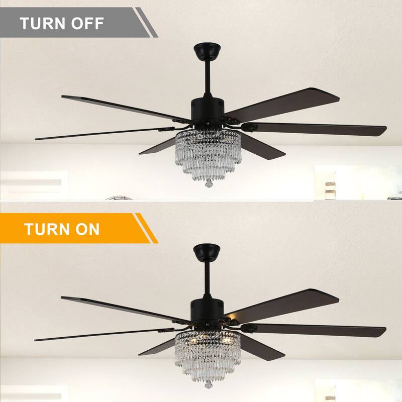Bella Depot 65" Mondern Crystal Drum Ceiling Fan 6-Speed Reversible with Light and Remote